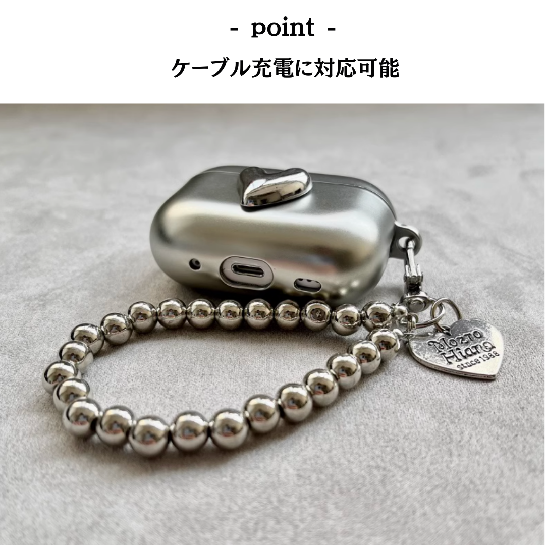 シルバー ハート　AirPods/AirPodsproケース